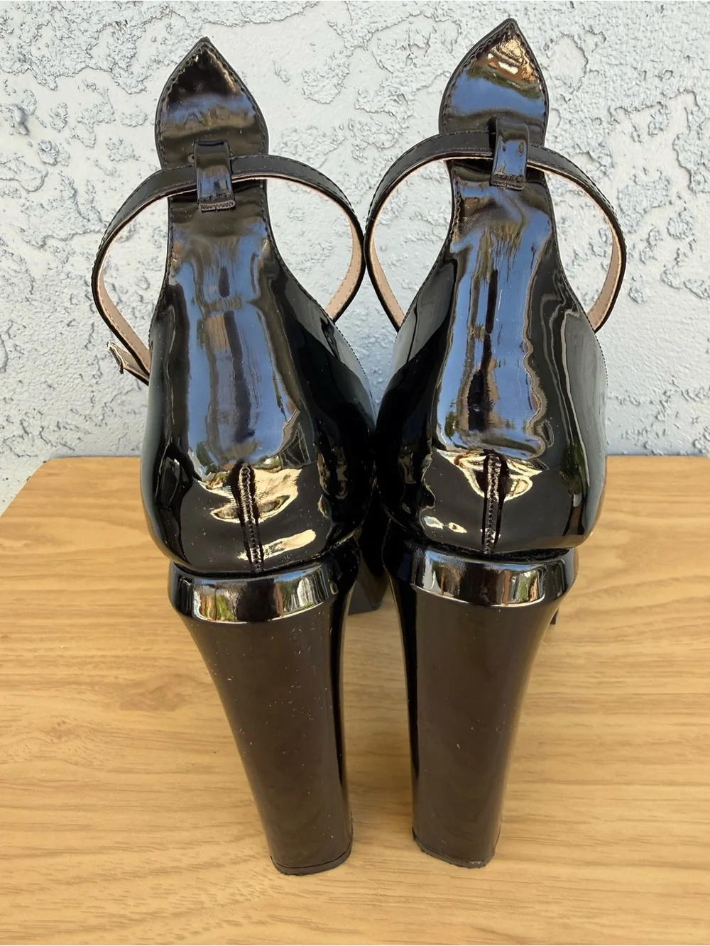 So Me Black Patent Platform Ankle Strap Mary Jane Heels 10